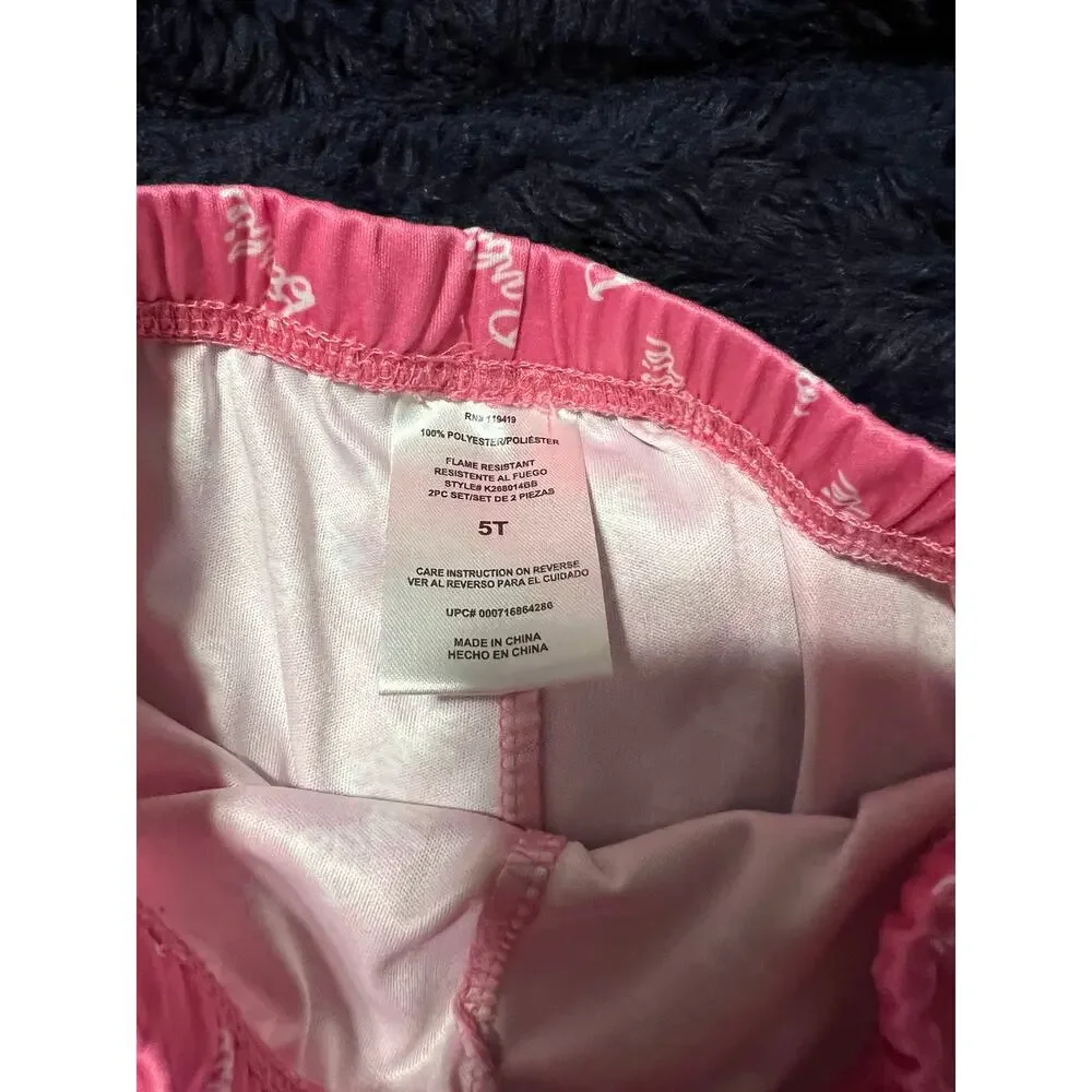 Barbie Girls Pajama Set Size 5T Pink Logo Button Up Sleepwear EUC